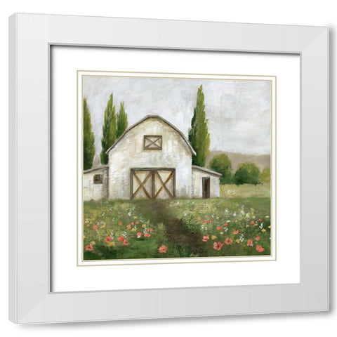 Country Barn I White Modern Wood Framed Art Print with Double Matting by Nan