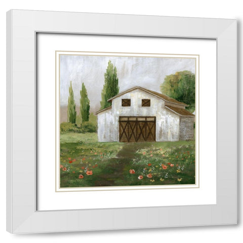 Country Barn II White Modern Wood Framed Art Print with Double Matting by Nan