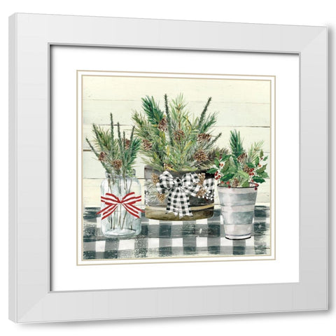 Christmas Gingham II White Modern Wood Framed Art Print with Double Matting by Robinson, Carol