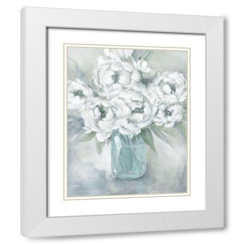 Peaceful Peonies White Modern Wood Framed Art Print with Double Matting by Robinson, Carol