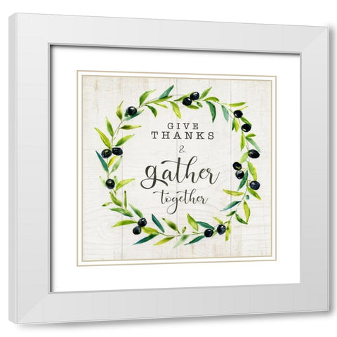 Give Thanks and Gather White Modern Wood Framed Art Print with Double Matting by Nan