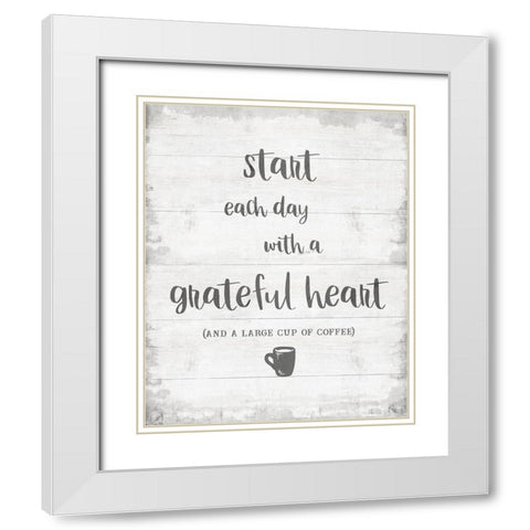 Grateful Coffee White Modern Wood Framed Art Print with Double Matting by CAD Designs