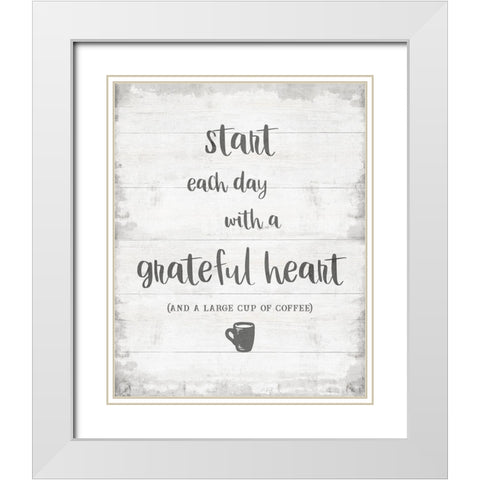 Grateful Coffee White Modern Wood Framed Art Print with Double Matting by CAD Designs