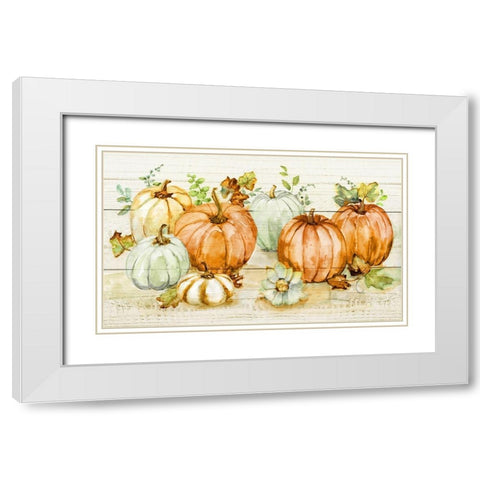 Harvest Pumpkins White Modern Wood Framed Art Print with Double Matting by Nan