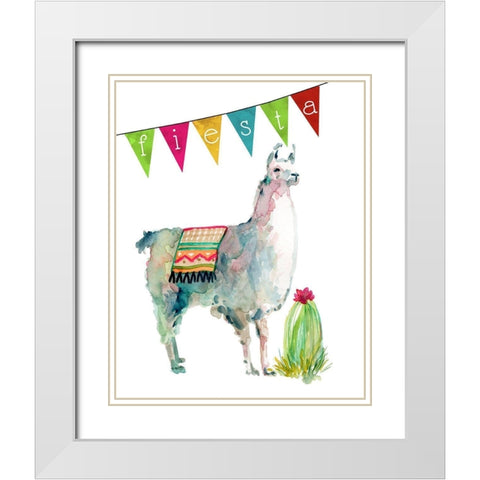 Fiesta Llama I White Modern Wood Framed Art Print with Double Matting by Robinson, Carol