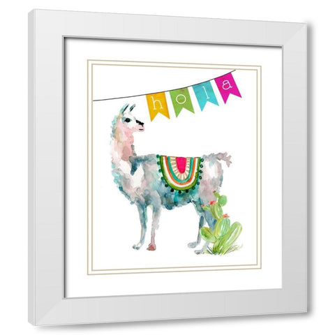 Fiesta Llama II White Modern Wood Framed Art Print with Double Matting by Robinson, Carol