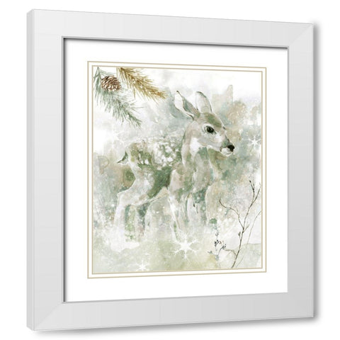 Winter Lodge Fawn White Modern Wood Framed Art Print with Double Matting by Robinson, Carol