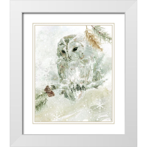 Winter Lodge Owl White Modern Wood Framed Art Print with Double Matting by Robinson, Carol