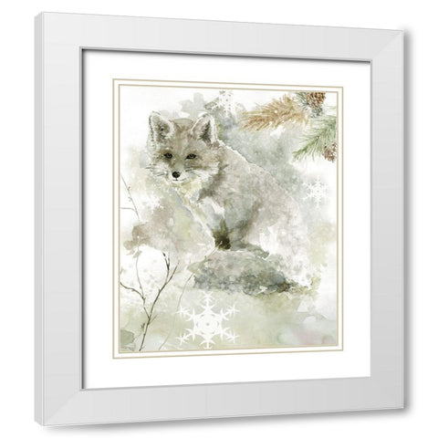 Winter Lodge Fox White Modern Wood Framed Art Print with Double Matting by Robinson, Carol