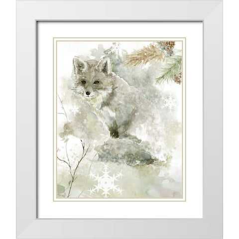 Winter Lodge Fox White Modern Wood Framed Art Print with Double Matting by Robinson, Carol