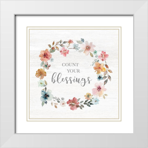 Count Your Blessings White Modern Wood Framed Art Print with Double Matting by Robinson, Carol