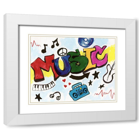 Music Graffiti White Modern Wood Framed Art Print with Double Matting by Craven, Katrina