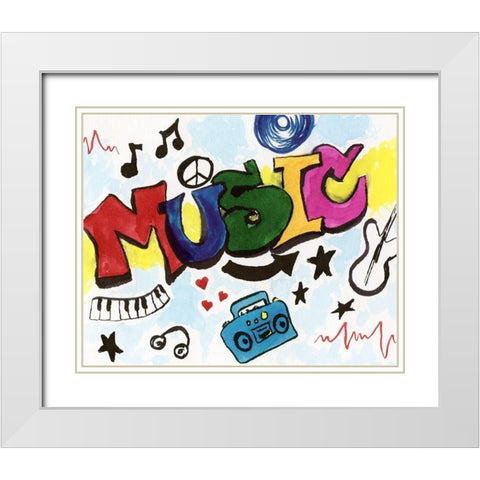 Music Graffiti White Modern Wood Framed Art Print with Double Matting by Craven, Katrina
