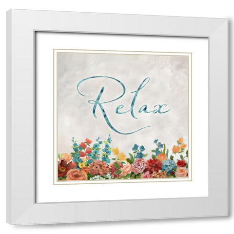 Floral Relax White Modern Wood Framed Art Print with Double Matting by Nan