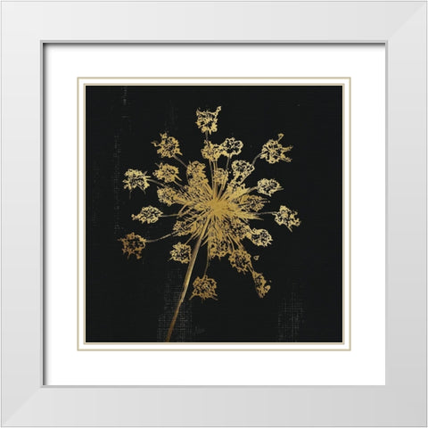 Lacy Gold I White Modern Wood Framed Art Print with Double Matting by Nan