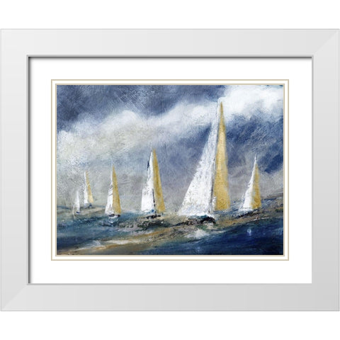 Indigo Swells White Modern Wood Framed Art Print with Double Matting by Robinson, Carol
