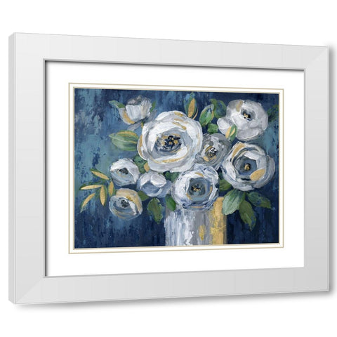 Indigo Touch of Gold White Modern Wood Framed Art Print with Double Matting by Nan
