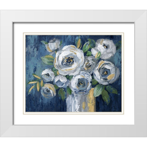 Indigo Touch of Gold White Modern Wood Framed Art Print with Double Matting by Nan