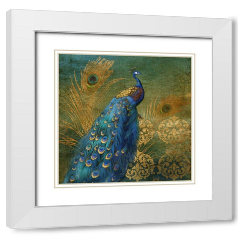 Peacock Bliss White Modern Wood Framed Art Print with Double Matting by Nan