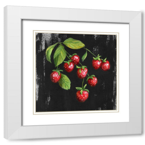 Chalkboard Strawberries White Modern Wood Framed Art Print with Double Matting by Nan