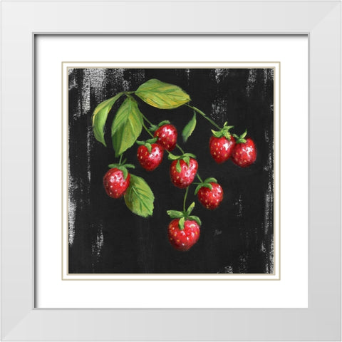 Chalkboard Strawberries White Modern Wood Framed Art Print with Double Matting by Nan