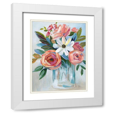 Fiesta Blooms White Modern Wood Framed Art Print with Double Matting by Stefan, Alix