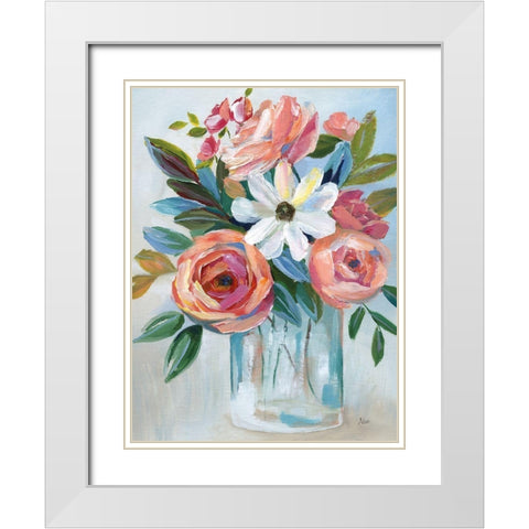Fiesta Blooms White Modern Wood Framed Art Print with Double Matting by Stefan, Alix