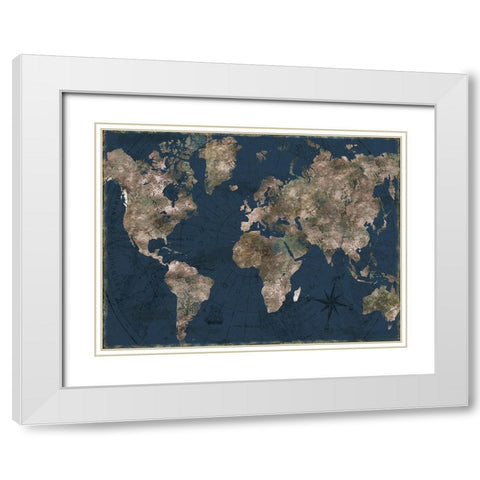 Navy Atlas White Modern Wood Framed Art Print with Double Matting by CAD Designs