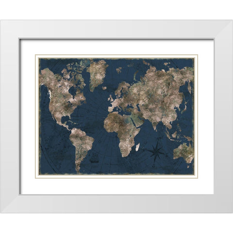Navy Atlas White Modern Wood Framed Art Print with Double Matting by CAD Designs