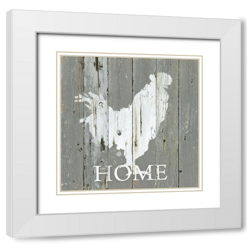 Rooster Home White Modern Wood Framed Art Print with Double Matting by Robinson, Carol