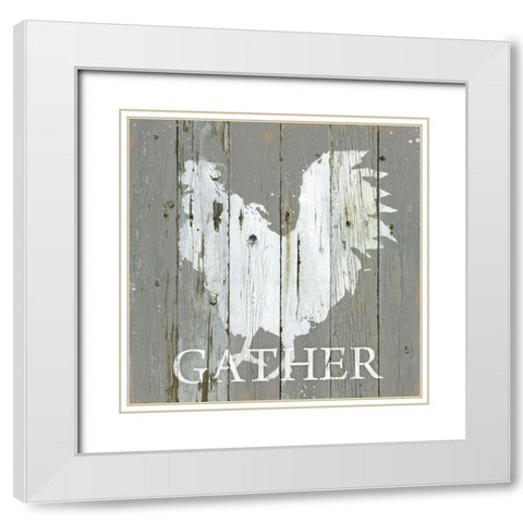 Rooster Gather White Modern Wood Framed Art Print with Double Matting by Robinson, Carol
