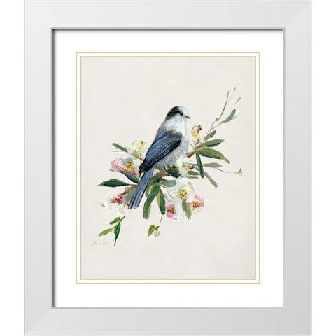 Spring Song Gray Jay White Modern Wood Framed Art Print with Double Matting by Swatland, Sally