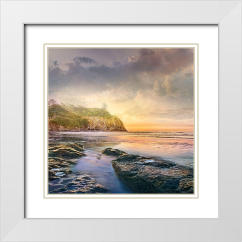 Rocky Shore White Modern Wood Framed Art Print with Double Matting by Calascibetta, Mike
