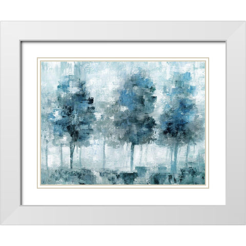 Shady Blue Forest White Modern Wood Framed Art Print with Double Matting by Nan