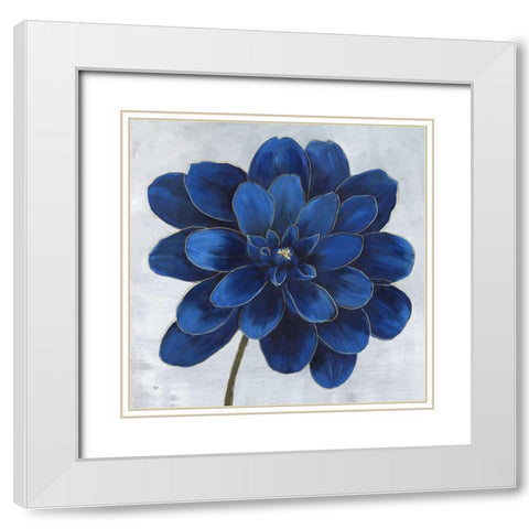 Indigo Dahlia White Modern Wood Framed Art Print with Double Matting by Nan