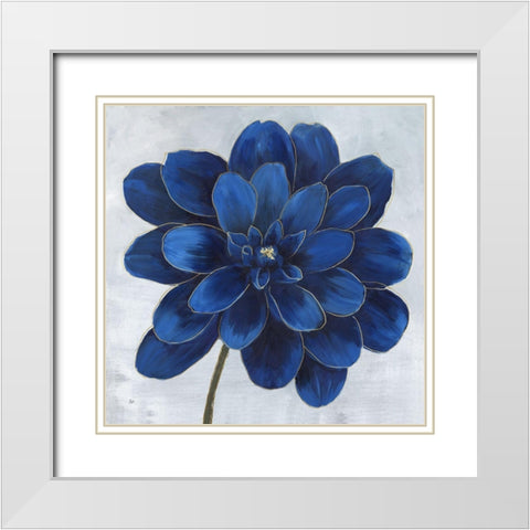 Indigo Dahlia White Modern Wood Framed Art Print with Double Matting by Nan