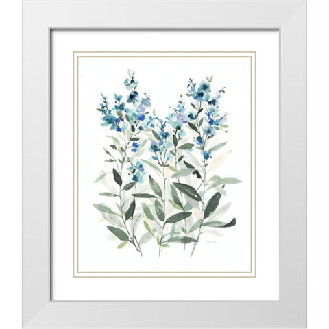 Delicate Blue Botanical II White Modern Wood Framed Art Print with Double Matting by Robinson, Carol