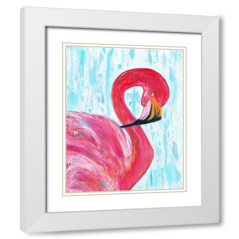 Flamingo I White Modern Wood Framed Art Print with Double Matting by Cole, Jan