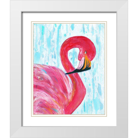 Flamingo I White Modern Wood Framed Art Print with Double Matting by Cole, Jan