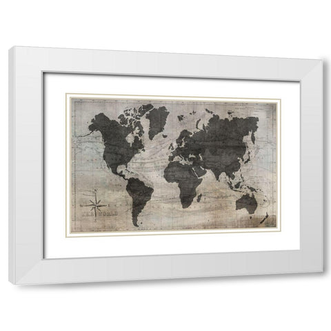 World Map White Modern Wood Framed Art Print with Double Matting by Jill, Susan