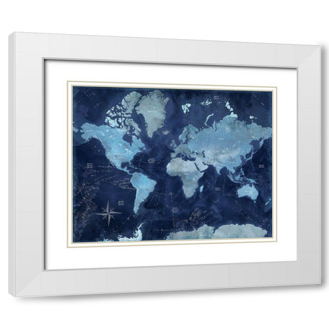 World Map White Modern Wood Framed Art Print with Double Matting by CAD Designs