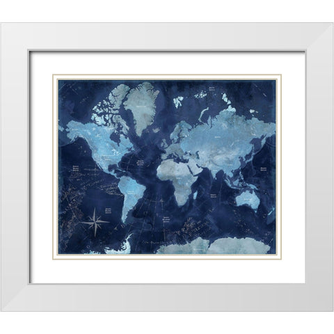 World Map White Modern Wood Framed Art Print with Double Matting by CAD Designs