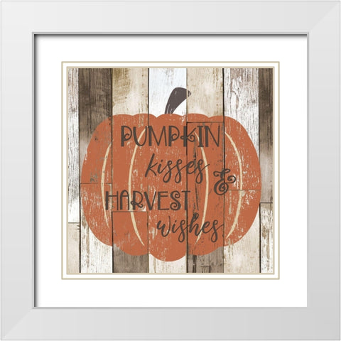 Pumpkin Kisses White Modern Wood Framed Art Print with Double Matting by CAD Designs