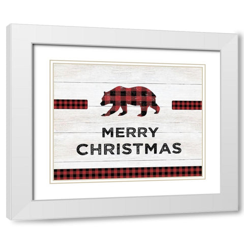 Merry Christmas Bear White Modern Wood Framed Art Print with Double Matting by CAD Designs
