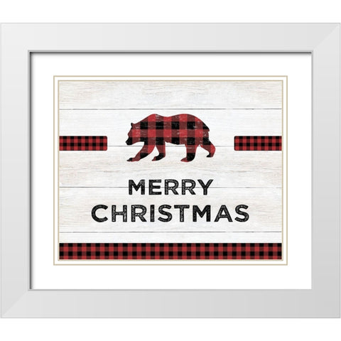 Merry Christmas Bear White Modern Wood Framed Art Print with Double Matting by CAD Designs