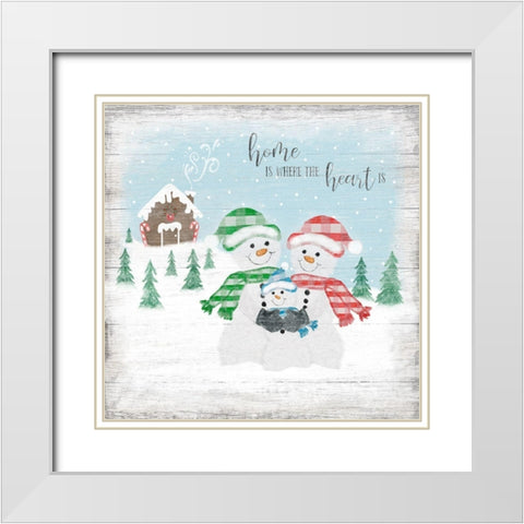 Snowman Family White Modern Wood Framed Art Print with Double Matting by Carpentieri, Natalie
