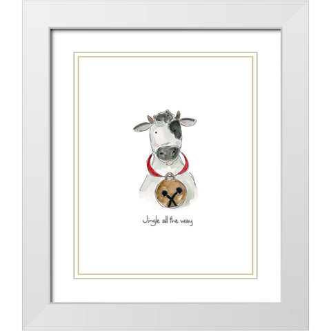 Farm Christmas Cow White Modern Wood Framed Art Print with Double Matting by Robinson, Carol