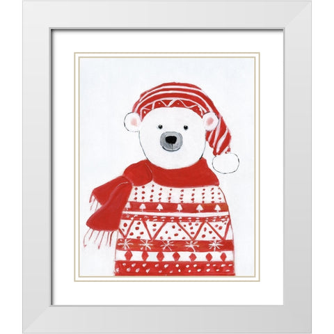 Holiday Polar Bear I White Modern Wood Framed Art Print with Double Matting by Swatland, Sally