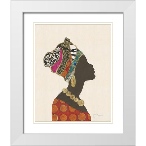 African Silhouette Woman I White Modern Wood Framed Art Print with Double Matting by Tava Studios
