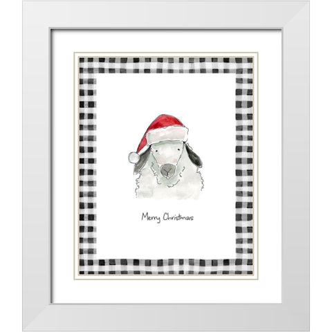 Merry Christmas Sheep White Modern Wood Framed Art Print with Double Matting by Robinson, Carol